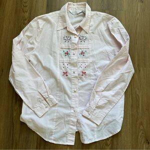 Stonybrook Womens Button Shirt Size 12 Pink Floral Embroidered Blouse Grannycore